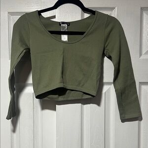 Zara Olive Ribbed Crop Top